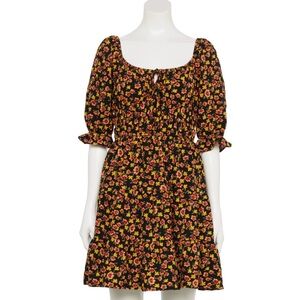 Liberty Love Orange Red Puff Sleeve Mini Sundress